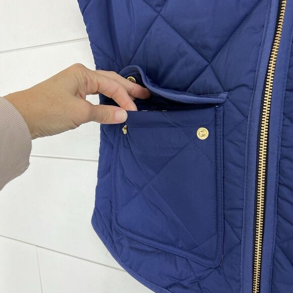 NEW J. CREW Vest Women XS Quilted Full Zip Snap Pockets BU262 Blue - Picture 3 of 15